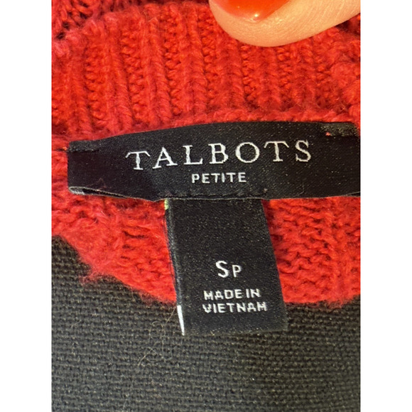Talbots Women's Red Cable Knit Crew Neck Pullover Sweater Sz SP holiday classic! - Picture 6 of 9